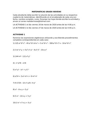 Matematicas Grado Noveno 1 P 2020