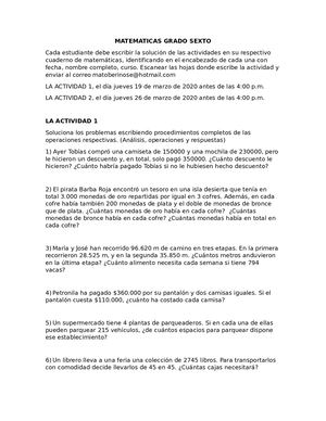 Matematicas Grado Sexto 1p 2020