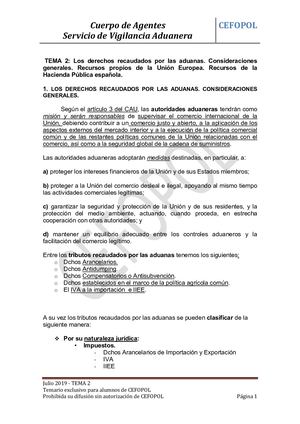 Tema 2 Los Derechos Recaudados Por Las Aduanas Pdf