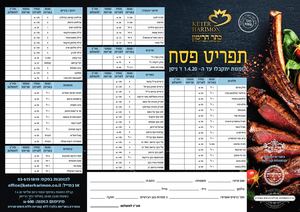 כתר הרימון - תפריט פסח