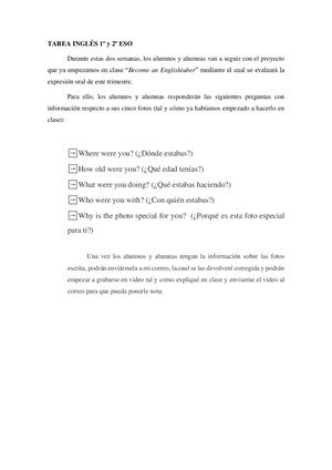 TAREA INGLÉS 1º Y 2º ESO