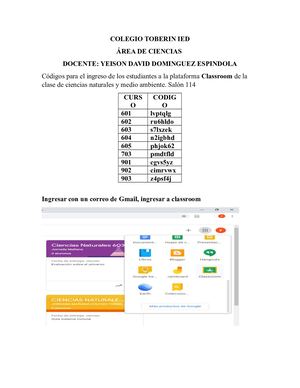 Codigos De Ingreso A Classroom Ciencias Naturales Sexto, Noveno Y 703