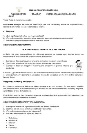 TALLER ÉTICA 6º ACTUO DE MANERA RESPONSABLE