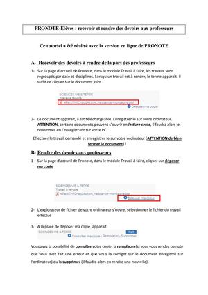 Pronote Eleves Recevoir Et Envoyer Des Devoir A Rendre Aux Professeurs