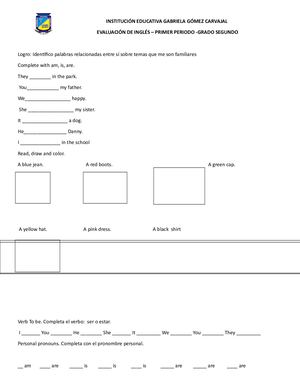 Evaluación Inglés Periodo 1° Grado 2° 2020