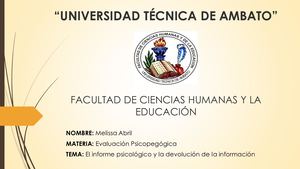 El Informe Psicológico Y La Devolución De La Información