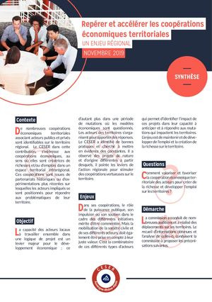 Synthese Repérer et accélérer les coopérations économiques territoriales : un enjeu régional