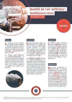 Synthese Qualité de l'air extérieur : Mobilisons-nous