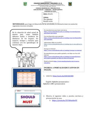 Inglés Grado Quinto - Yuliet Angarita Flórez- Martha Canchón