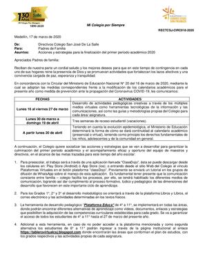 018 2020 Circular Finalización Primer Período Acciones Estrategias