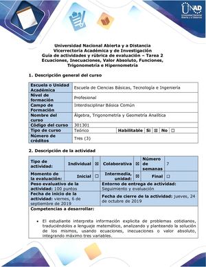 Guía De Actividades Y Rubrica De Evaluación Tarea 2 Desarrolar Ejercicios Unidad 1 Y 2