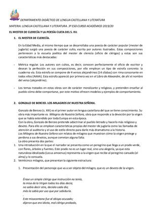 Apuntes Mester De Clerecía Y Poesía Culta Del S Sxv