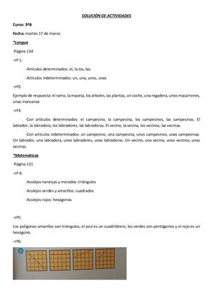 Correeción Lengua Y Mates 3º B Día 17