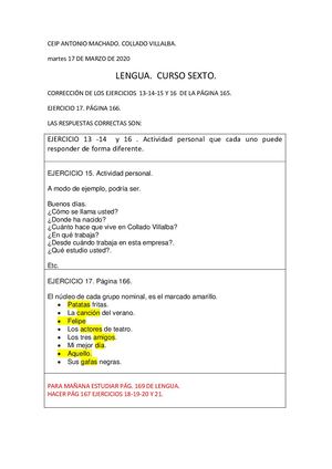 Corrección Lengua Y Naturales 6º Día 17