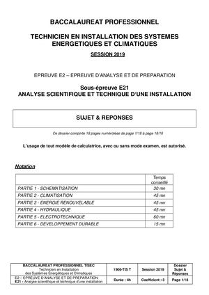 11623 Bac Pro Tisec 2019 Epreuve E2 U21 Sujet Reponses