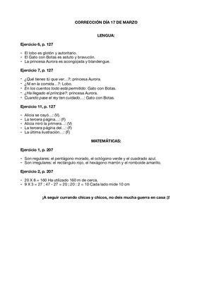 Corrección Lengua Y Mates 5º B Día 17