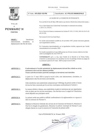 Coronavirus - Ar 2020 103 - Arrêté de circulation interdiction de stationnement et de circulation et de déplacement à des fins de loisirs