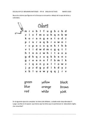 4th B English Activies March 2020