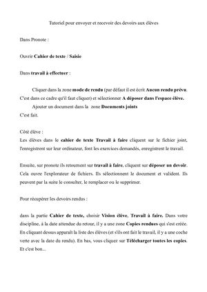 Envoi et réception de devoirs via Pronote