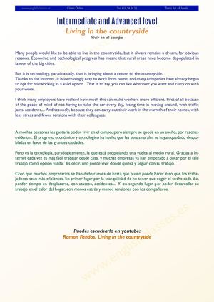 Living In The Countryside. Intermediate and Advanced level.