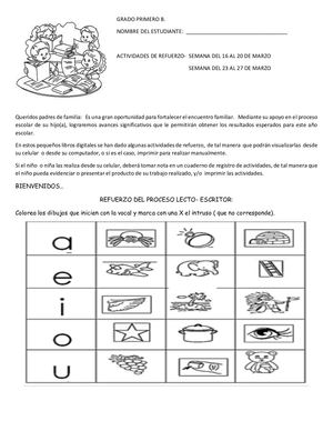 1o B Refuerzo Lecto Escritor Y Matematico Marzo 18 De 2020