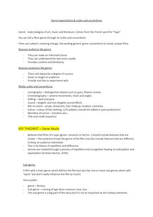 Genre Expectations, Codes And Conventions