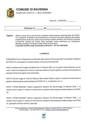 Ordinanza Comunale 19 Marzo 2020