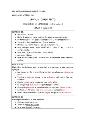 Corrección Lengua Y Natus 6º Día 19