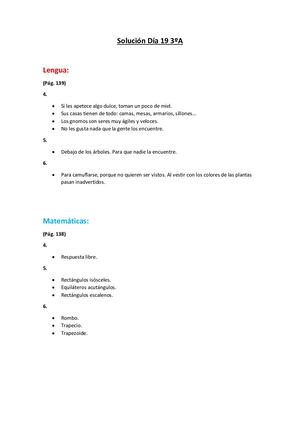 Corrección Lengua Y Mates 3º A Día 19