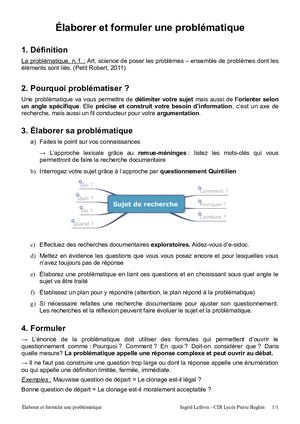 Elaborer Et Formuler Une Problématique