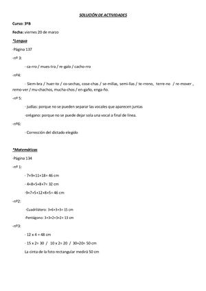 Corrección Lengua Y Matemáticas 3º B Día 20