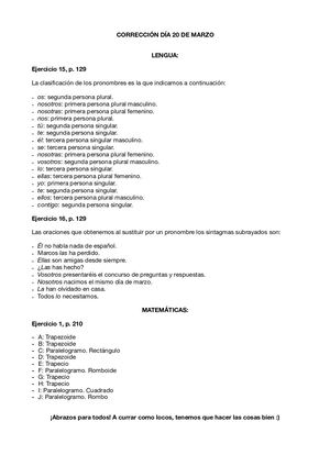 Corrección Lengua Y Mates 5º B Día 20