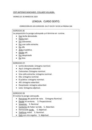 Corrección Lengua Y Natus 6º Día 20