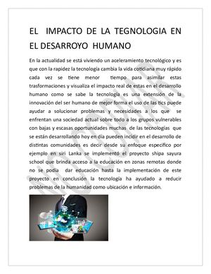 El Impacto De La Tegnologia En El Desarroyo Humano