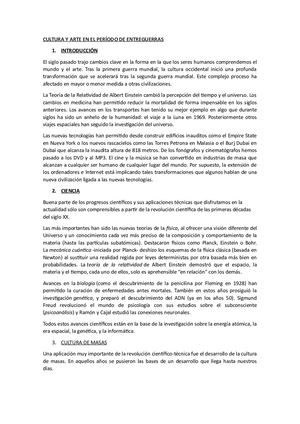 Cultura Y Arte En El Período De Entreguerras