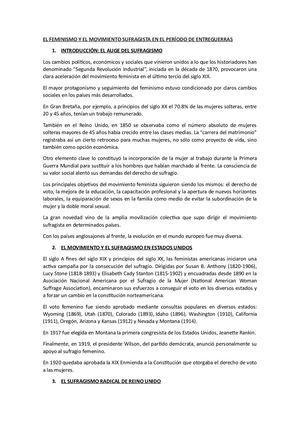 El Movimiento Sufragista En El Período De Entreguerras