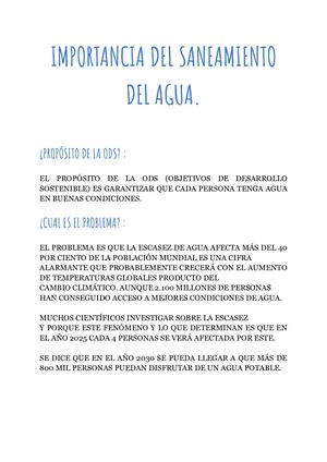 IMPORTANCIA DEL SANEAMIENTO DEL AGUA