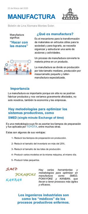 Boletín manufactura Lina Montes
