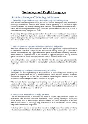 Advantages And Disadvantages Of "Technology And English Language"