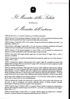Ordinanza Ministro Salute 22 03 2020 Pdf