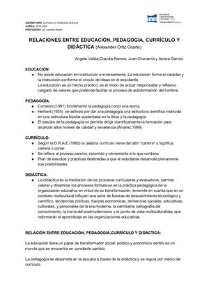 Relaciones Entre Educación, Pedagogía, Currículo Y Didáctica (Alexander Ortiz Ocaña)