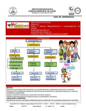 EDU FISICA 5° - GUIA N° 4 - Juegos Predeportivo Y Fundamentos De Danza
