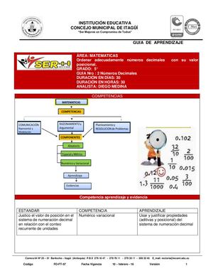 MATEMATICAS 5° - GUIA N°2 - Números Decimales