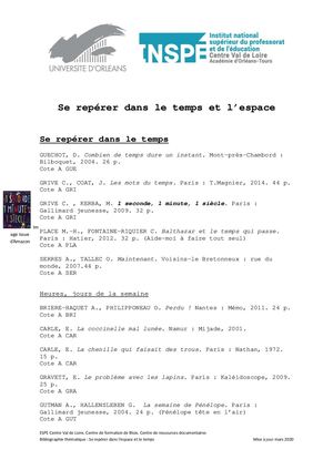 CRD Blois.  Bibliographie Se Repérer Dans Le Temps Et L Espace