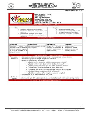 ETICA Y RELIGION - Guía N° 2 - Soy Persona