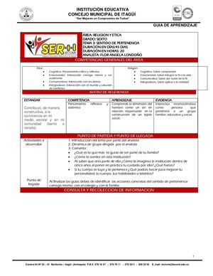 ETICA Y RELIGION 6° - Guía N°3 - Sentido De Pertenencia