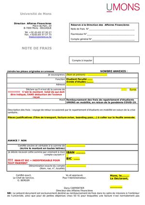 Note De Frais De Rapatriement éTudiants Mobilité V2