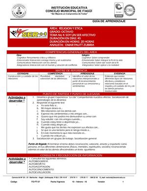 ETICA Y RELIGION 8° Guia 4 Soy Un Ser Afectivo