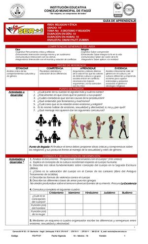 ETICA Y RELIGION 10° Guia 3 Erotismo Y Religión