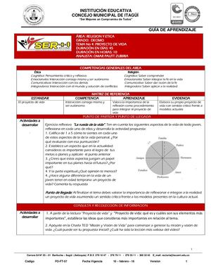 ETICA Y RELIGION 10° Guia 4 Proyecto De Vida